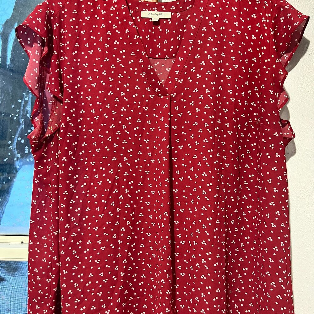 Monday Fun Red & Cream polka dot sleeveless blouse